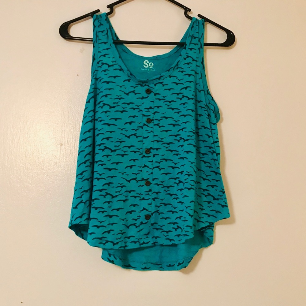 SO BIRD teal button cropped tank top size large